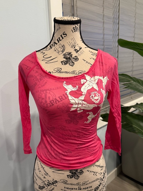 Diesel Tops - Diesel Y2K Pink Long Sleeve Tee with White Graphic
